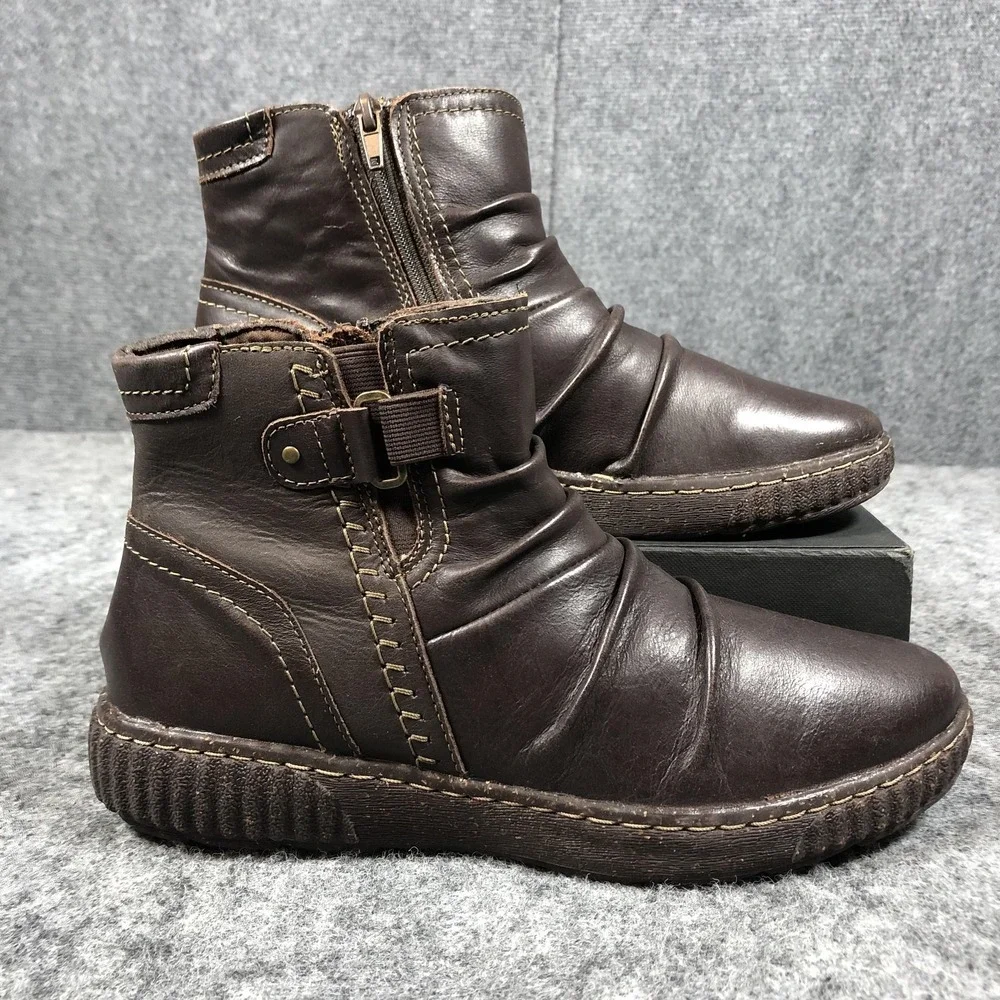 Clarks Ankle Booties Women's 8 M‎ Brown Leather Buckle Zip Comfort Boots